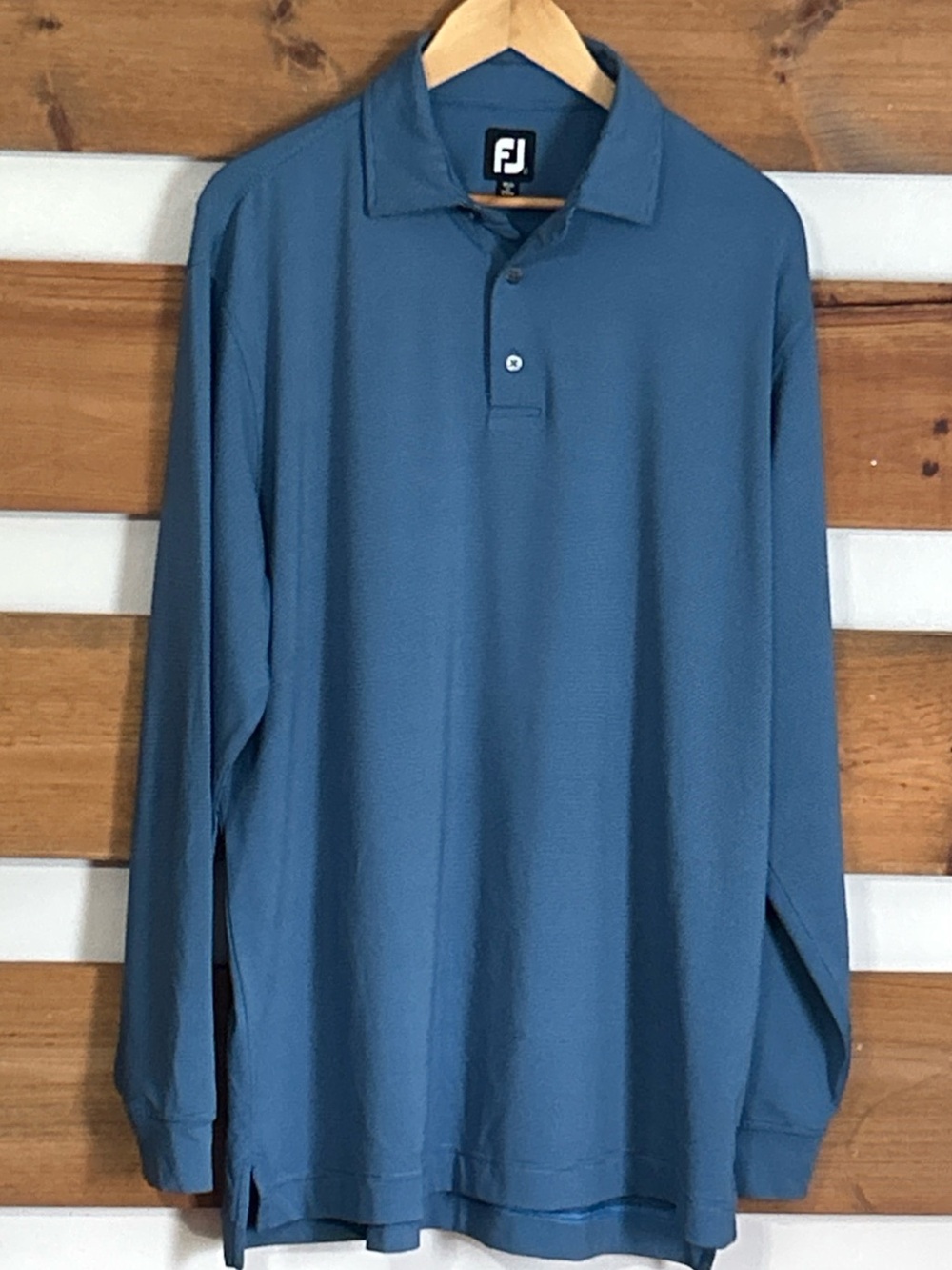 FootJoy Long Sleeve Blue Striped Collared Polo Hendersonville CC Logo Size Large